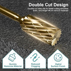 10Pcs 1/4'' Shank Double Cut Burr Set, Carbide Rotary Files Bits for Die Grinder Metal Wood Concrete Plastic Grinding Carving Engraving Drilling Polishing Cutting