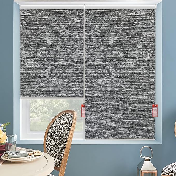 ALLBRIGHT 100% Blackout Roller Blinds Woven Shades with Striped Jacquard, Cordless Window Shades, UV Protection Fabric, Easy-Install for Indoor Home & Office, Dark Blue Old, 31" W x 72" H