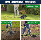 Professional Lawn Leveling Rake with 17x10in Heavy-Duty Stainless Steel Head & 60" Adjustable Handle - Grass Leveling Tool for Quick Soil Grading, Thatch Removal and Yard Maintenance
