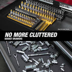 OEMTOOLS 22238 6 Piece SAE and Metric Socket Tray Set, SAE and Metric Socket Storage for Sizes 1/4", 3/8”, and 1/2" Drive, Socket Holders and Socket Organizer Tray for Toolbox, Black and Yellow