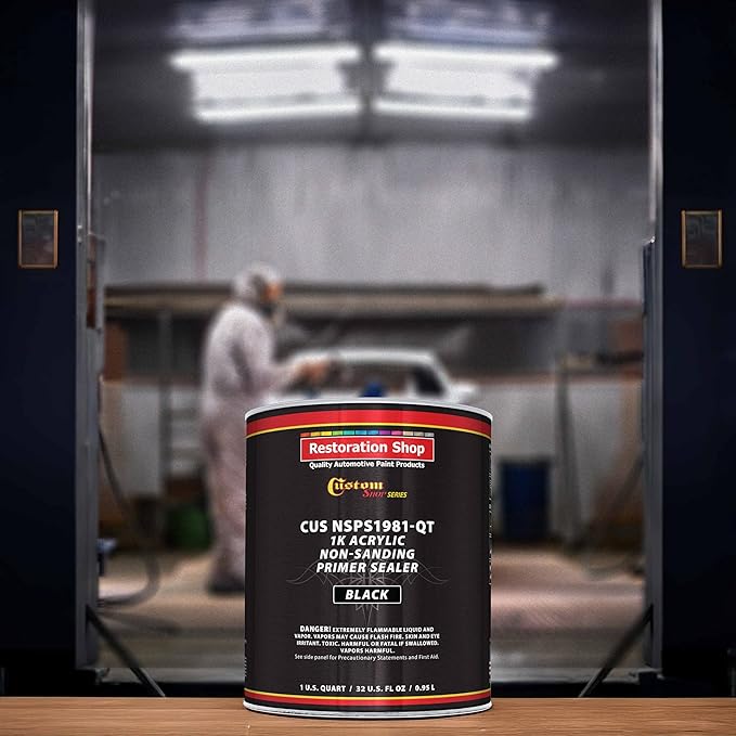 Custom Shop Premium 1K Acrylic Non-Sanding Primer Sealer Paint, Color Black, 1 Quart - Fast Drying, Ready-To-Spray, Apply Over Automotive Primer Surfacers, Sanded Finishes - Topcoat Urethane, Enamel