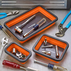 SANDOR Collapsible Magnetic Parts Tray Set - 3 Different Size Tool Trays for Screw, Bolts, Nuts, Washers, Pins and Other Small Metal Parts, Mechanic Tool Gifts for Men - Orange