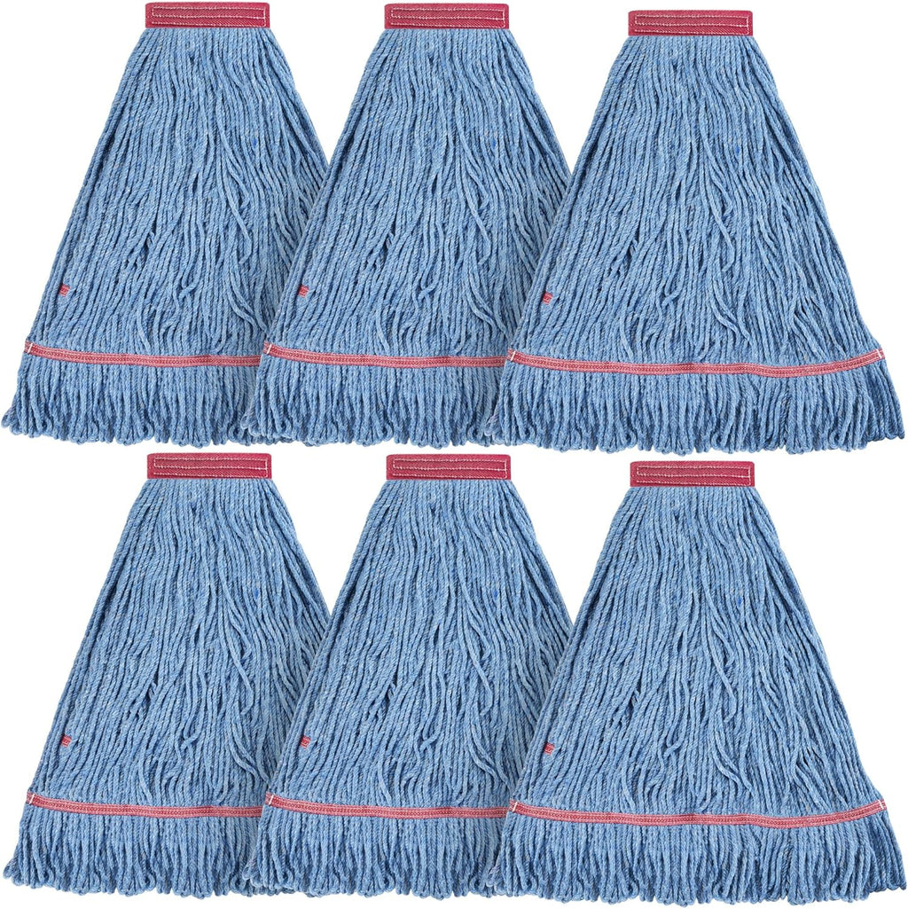 Matthew Cleaning 20oz Heavy Duty Mop Head Commercial Replacement for General and Floor Cleaning, Wet Industrial Blue Cotton Looped End String Head Refill (Pack of 6) Blue