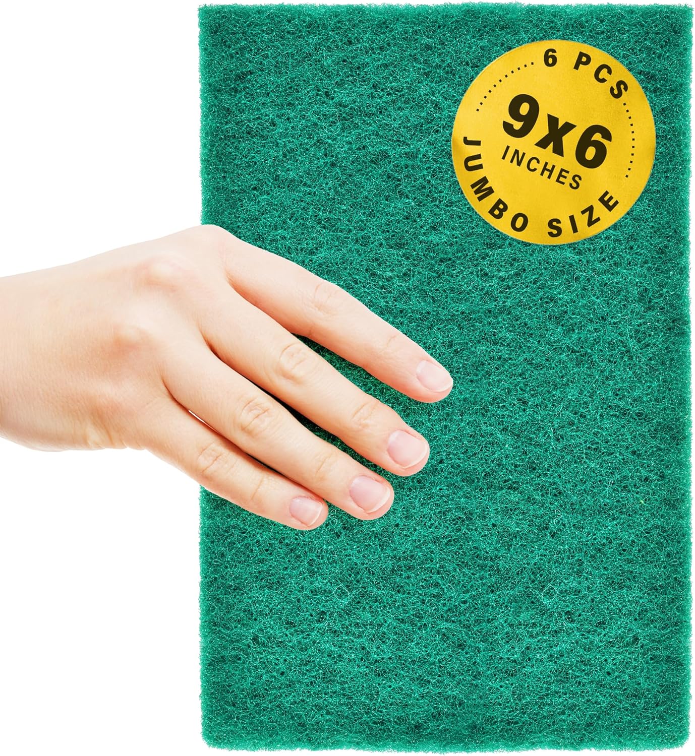 DecorRack 6 X-Large Scouring Pads 9" x 6" Extra Large Dish Pad for Heavy Duty Cleaning, 100% Bigger Than Standard Size (6 Pack)