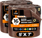 Xpose Safety Super Heavy-Duty 5' x 7' Brown Poly Tarp (2-Pack) - 16 Mil Waterproof & UV Resistant, Rip-Proof with Reinforced Edges & Grommets