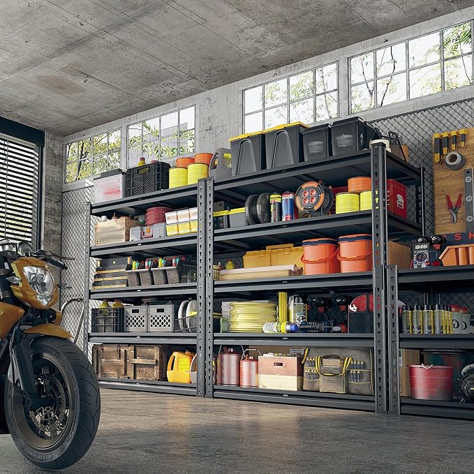 REIBII 72.1" H Garage Shelving 2000LBS Storage Shelves Heavy Duty Metal Shelving 5 Tier Garage Storage Shelves for Commercial Warehouse Pantry Kitchen 72.1" H x 40.1" W x 18.1" D