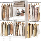 Unikito 8FT Closet System, 96 Inch Walk in Closets Organizer Kit with 4 Extendable Hanging Rods and Drawer, Adjustable Wood Garment Rack, Sturdy Closet Insert, Easy Assembly, Max Load 1000 LBS, White