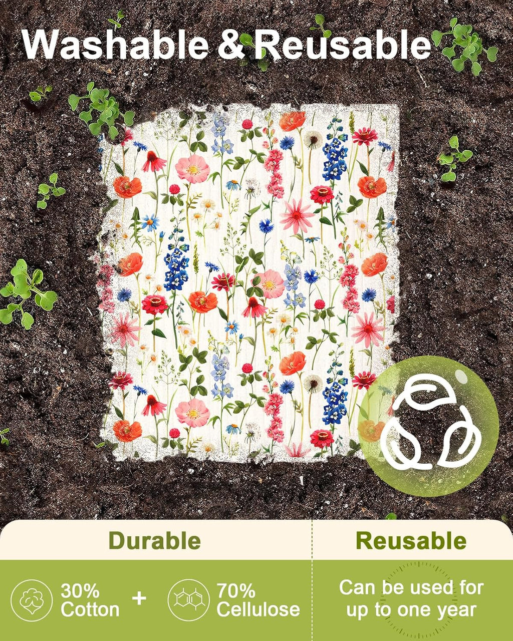 6 Pack Swedish Dishcloths for Kitchen - Reusable Dish Cloths for Washing Dishes Absorbent Cute Funny Kitchen Towels Cleaning Sponge, Floral Bird