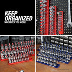 OEMTOOLS 22237 6 Piece SAE and Metric Socket Tray Set, SAE and Metric Socket Storage for Sizes 1/4", 3/8”, and 1/2" Drive, Socket Holders and Socket Organizer Tray for Toolbox, Red and Blue