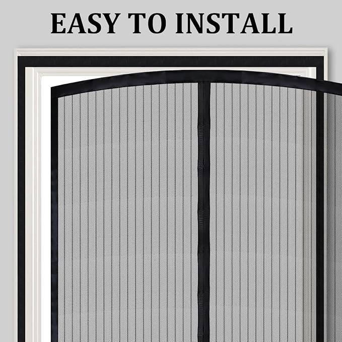 Magnetic Screen Door - Self Sealing, Heavy Duty, Hands Free Mesh Partition Keeps Bugs Out Let Breeze in- Pet and Kid Friendly - Keep Open Feature (Black, Fit Door Size 34 x 80 Inch)