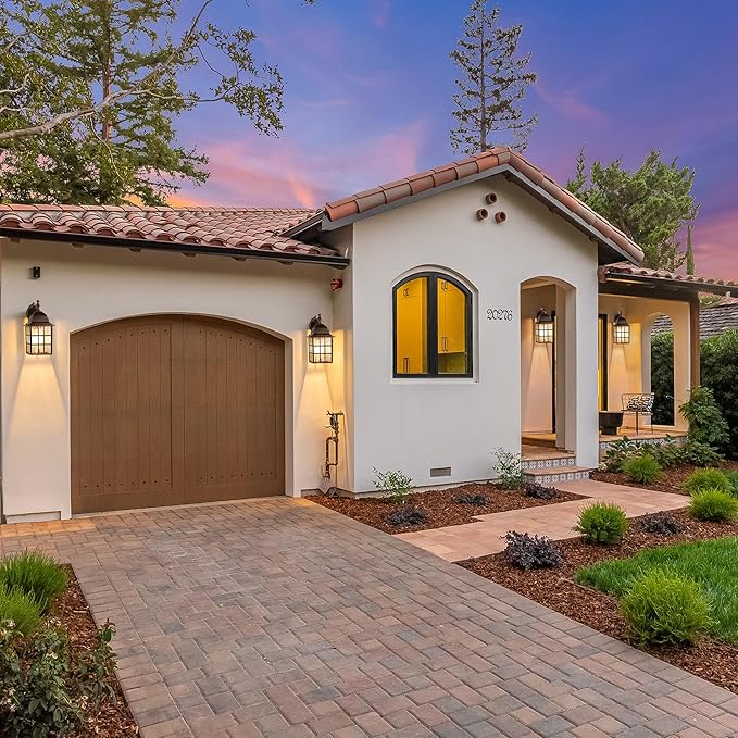 Farmhouse Exterior Light Fixtures - Sensor Dusk to Dawn Outdoor Porch Lights, Black Brush Gold Wall Sconce, Outside Wall Lantern for Front Door, Garage 2 Pack