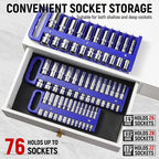 Magnetic Socket Organizer Set, 3-Piece Blue Portable Magnetic Socket Holder Tray, Heavy Duty Socket Racks For 1/2-inch& 3/8-inch& 1/4-inch Drive, Hold 76 Sockets - Fit Shallow&Deep Sockets