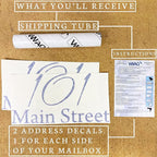 VWAQ Mailbox Address Decal Set of 2 - Insert Street Name & Address Personalized Decals CMB7 (White, 19"W X 6.5"H)