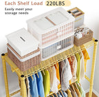 Raybee Clothing Rack with Wheels,Clothes Rack for Hanging Clothes,Portable Closet,2 Shelves,Yellow