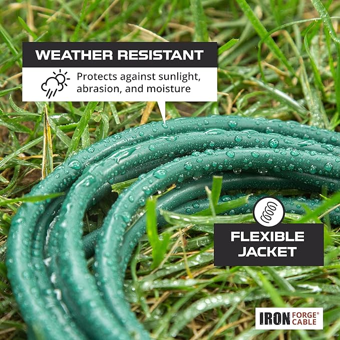 Iron Forge Cable Green 1 to 3 Outdoor Extension Cord Splitter 13 Ft (25 Ft Total Length) - 16 Gauge Power Cord, 3 Prong, 3 Outlets 16/3 SJTW
