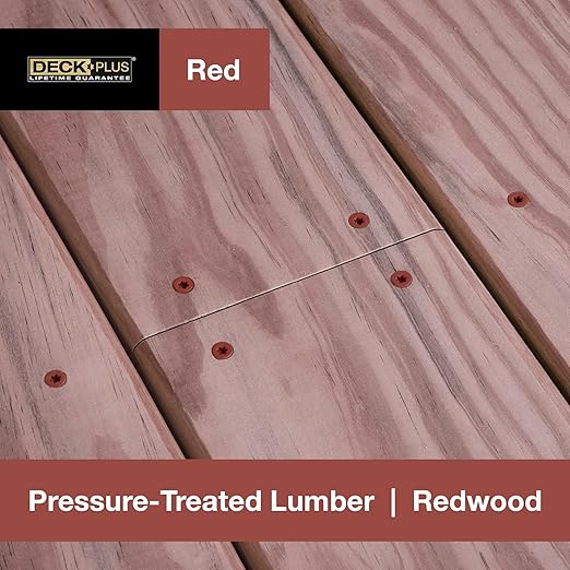 Deck Plus 3-1/2 Inch Epoxy Coated Exterior Wood and Fence Screws #10 x 3-1/2" Torx/Star Drive Included Coarse Thread, Outdoor Rust Resistant Decking Screw, Red, 5lb Box, 275 Pieces | 48436