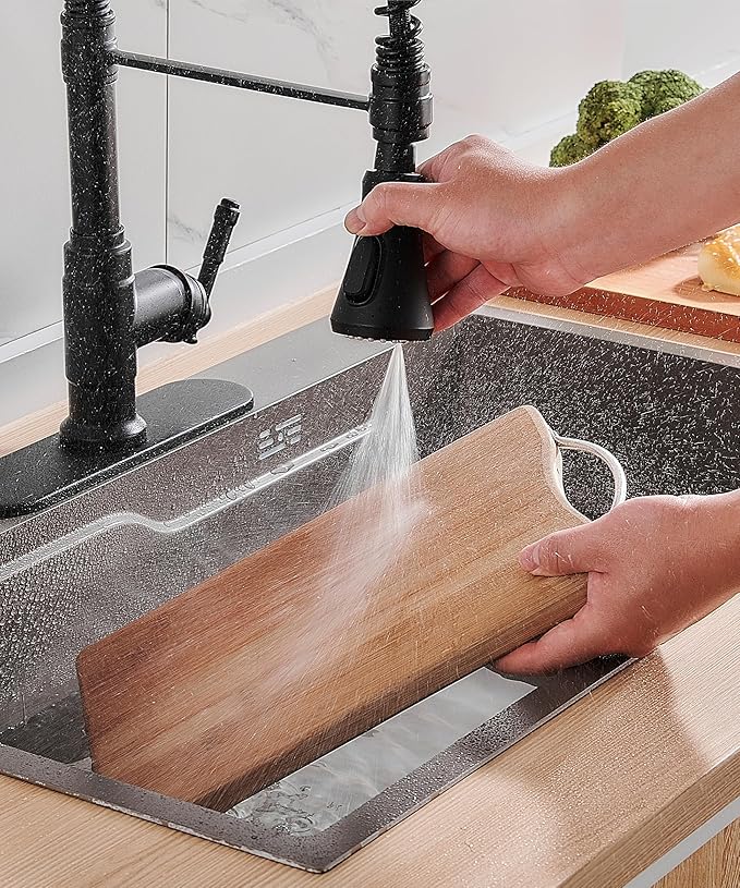 FORIOUS Black Vintage Kitchen Faucet Pull Down Sprayer Stainless Steel, High Arc Single Handle Antique Sink Faucet 1 or 3 Holes for Pot Filler, Farmhouse Camper RV Wet Bar