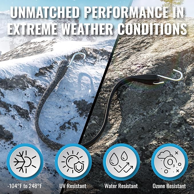 GOEASY0312 Rubber Bungee Cords with Hooks - Heavy Duty Max Stretch 1.8X & Over 180 LBS Load, 100% EPDM Bungee Straps, 10", 15", 21", 31" (10 Pack) for Cargo, Trucks & Outdoor Extreme Weather Use