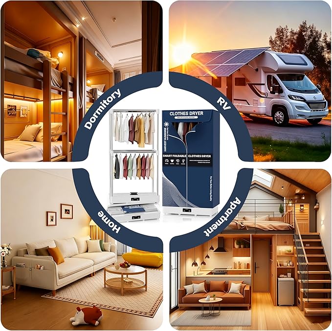 Clothes Dryer, Portable Foldable Drying Machine with Timer, Easy Carry Laundry Drying Wardrobe with Large Capacity, Electric Dryer/Rack for Home | Appartments | RV (Blue DF1)