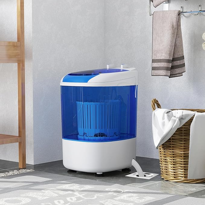 COSTWAY Mini Portable Washing Machine, 5.5 lbs Capacity, Compact Laundry Washer with Spin Tub & Drain Hose, Perfect for Apartment Dorms RV Home (Blue)