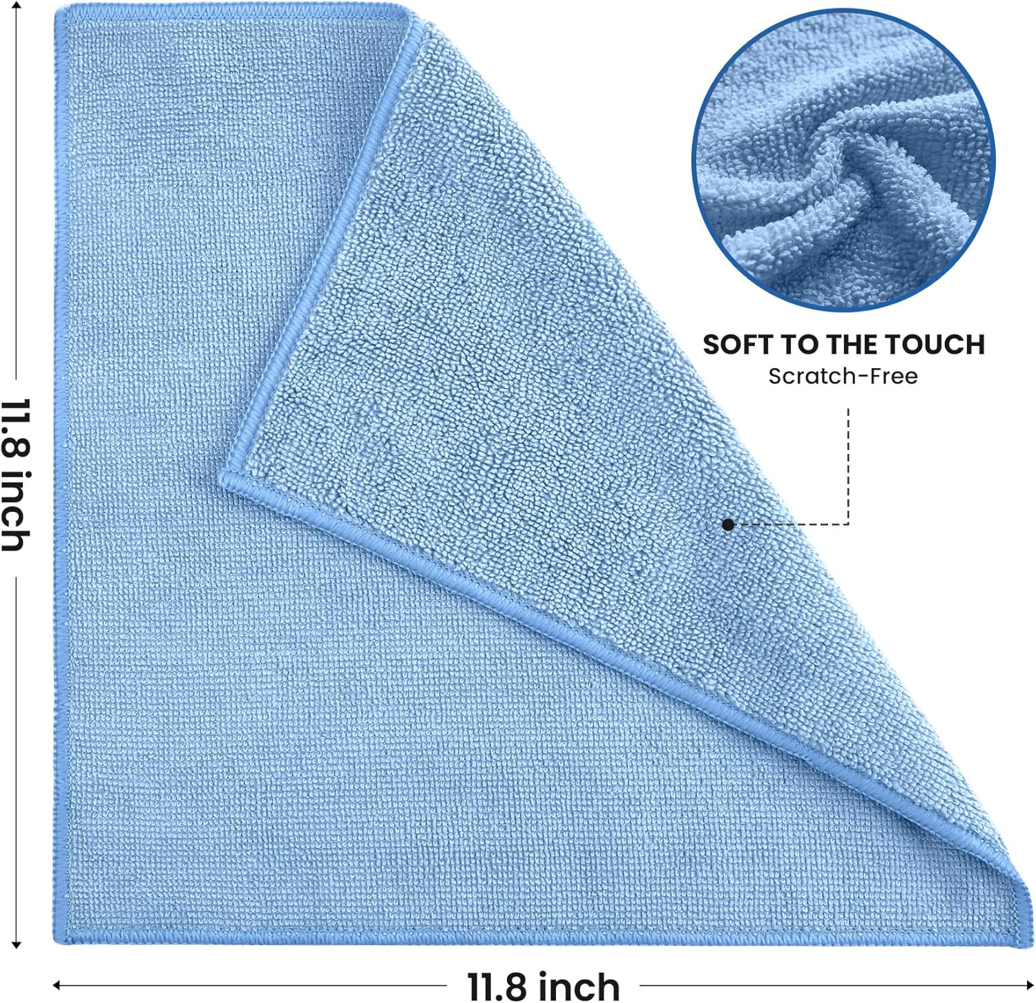 Microfiber Cleaning Cloth, 12 Pack Blue Cleaning Rags for Housekeeping, Reusable Microfiber Towels for Car, Kitchen, Bathroom and Household Cleaning Supplies, 11.8"X11.8"