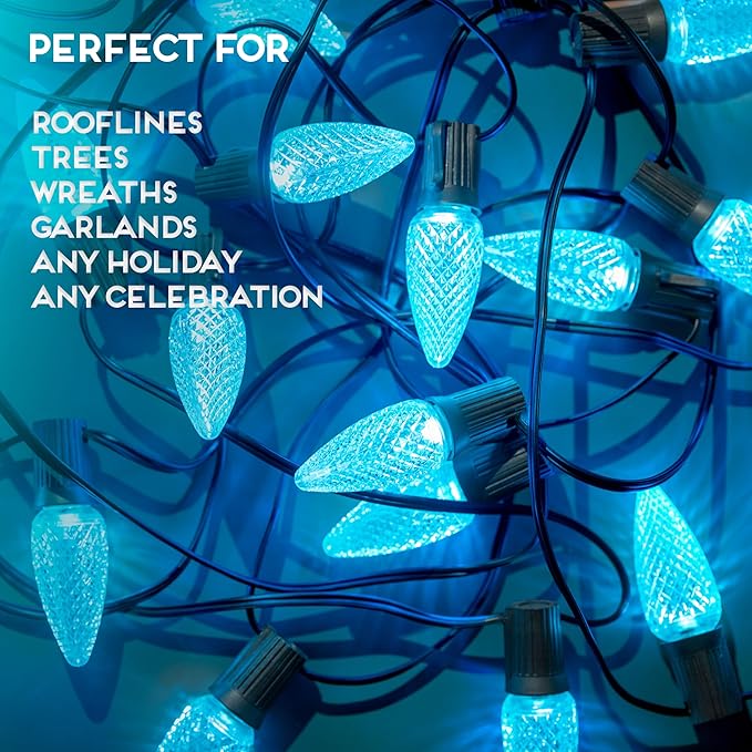 HLO Lighting Set of 500 Teal C9 Faceted LED Christmas Light Bulbs for Indoor & Outdoor Use | Durable Replacement Bulbs