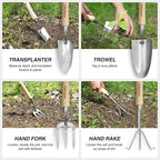 WORKPRO 8-Piece Pink Garden Tool Set, Stainless Steel Gardening Tools with Wood Handle, Including Garden Tote, Gloves, Trowel, Hand Weeder, Cultivator and More, Gardening Gifts For Women - Pink Ribbon