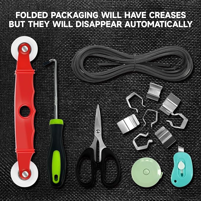 Window Screen Door Repair/Replacement Kit,59" x158" Adjustable Durable Fiberglass Window Screen Mesh,with Spline/Roller/Hook/Clips Screen Door Repair Kit,DIY Window,Porch Sliding Door(Black)