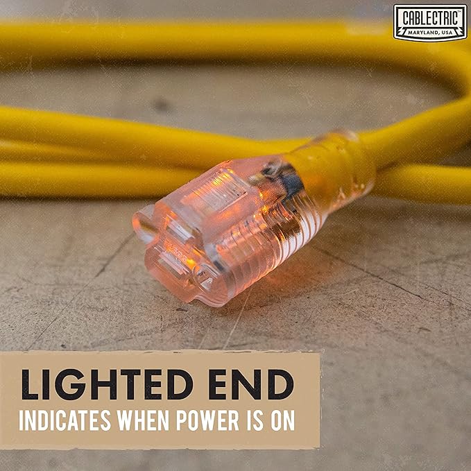 2 Pack 12 Gauge Outdoor Extension Cord 10 ft, 12/3 Heavy Duty Extension Cord 3 Prong Lighted End, SJTW Weatherproof Industrial Electrical Cable for Major Appliances, Proudly American Brand