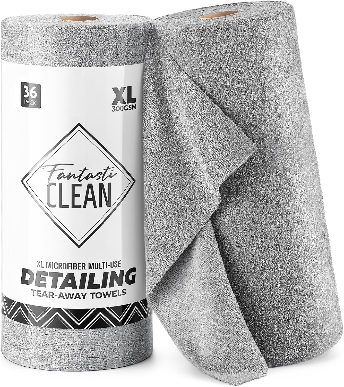 Fantasticlean XL Tear-Away Microfiber Cleaning Cloth Roll, 16'' by 16''- 36 Sheets, Thick & Large Detailing Towels, Ultra Absorbent, Lint-Free Reusable Wipes for Home, Car or Outdoor (Glossy Grey)