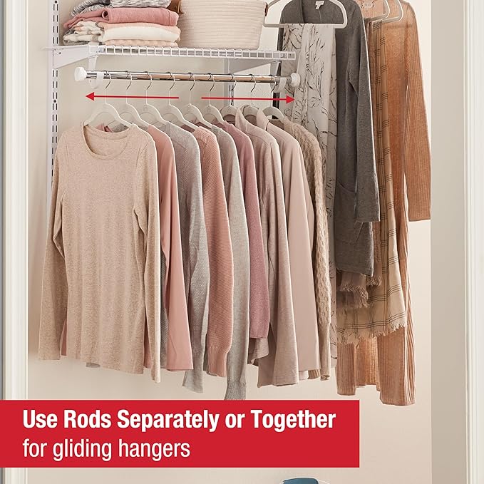 Rubbermaid Configurations Custom Closet Kit 3-6 Ft. Adjustable Metal Wire Shelving White Finish Expandable Organization System Hardware Included for Home Closet/Pantry/Laundry/Mudroom