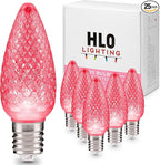 HLO Lighting Set of 25 Pink C9 Faceted LED Christmas Light Bulbs for Indoor & Outdoor Use | Durable Replacement Bulbs