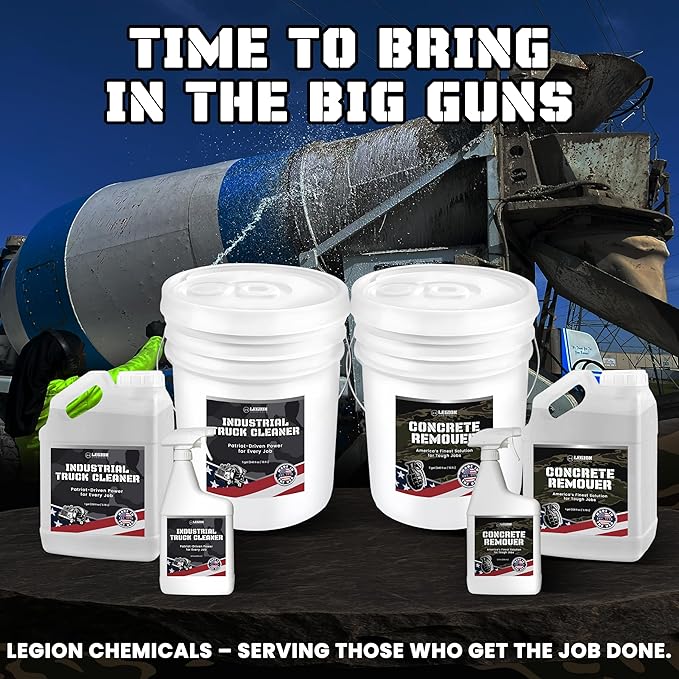 Heavy Concrete Remover Bundle – Non-Corrosive Acid Alternative Dissolves Hardened Concrete, Safe on Metal & Paint, 1 Quart Spray + 1 Gallon Refill