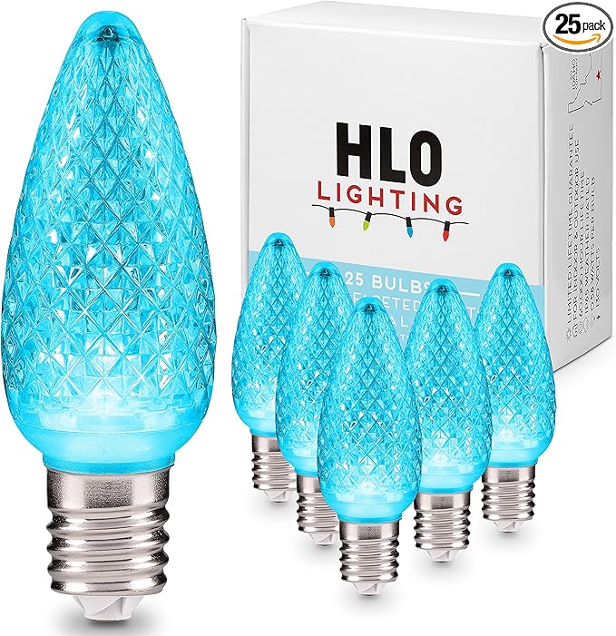 HLO Lighting Set of 25 Teal C9 Faceted LED Christmas Light Bulbs for Indoor & Outdoor Use | Durable Replacement Bulb
