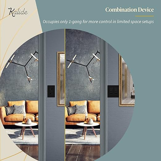 TOPGREENER Kalide Dual Load Dimmer Light Switch, Double LED Dimmer Switch, Full Range Dimming, Single Pole, 120VAC, 60Hz, 200W LED/CFL, Neutral Wire Not Required, TGDDS-BK, Black