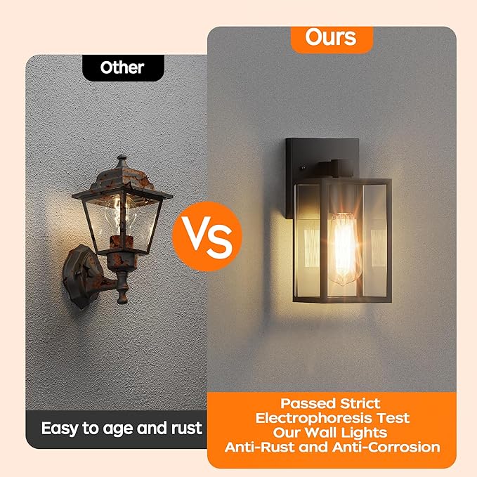 WIHTU Outdoor Light Fixture Wall Mount, 4 Pack Exterior Wall Lantern Waterproof, Black Outside Porch Sconce Lighting with E26 Socket, Matte Metal Finish & Tempered Glass Shade for House Garage Doorway