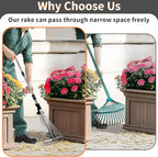 Garden Rake for Leaves – Heavy Duty Metal Leaf Rake for Lawns with Adjustable Handle (33"-69") & Expandable Head (8"-15") – Durable for Lawn, Shrub, Garden Beds – Essential Gardening Tools