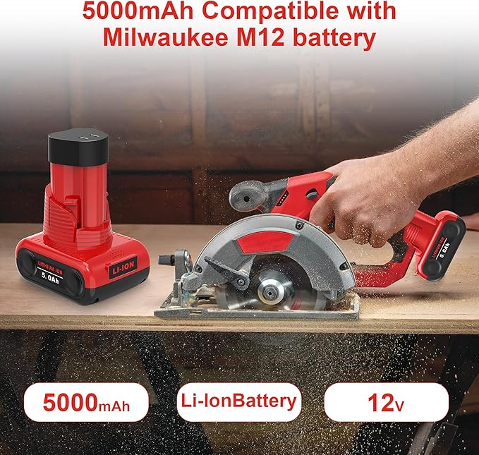 Mrupoo 12V 5000mAh Replacement Battery Compatible with Milwaukee 5000mAh Power Tools Red