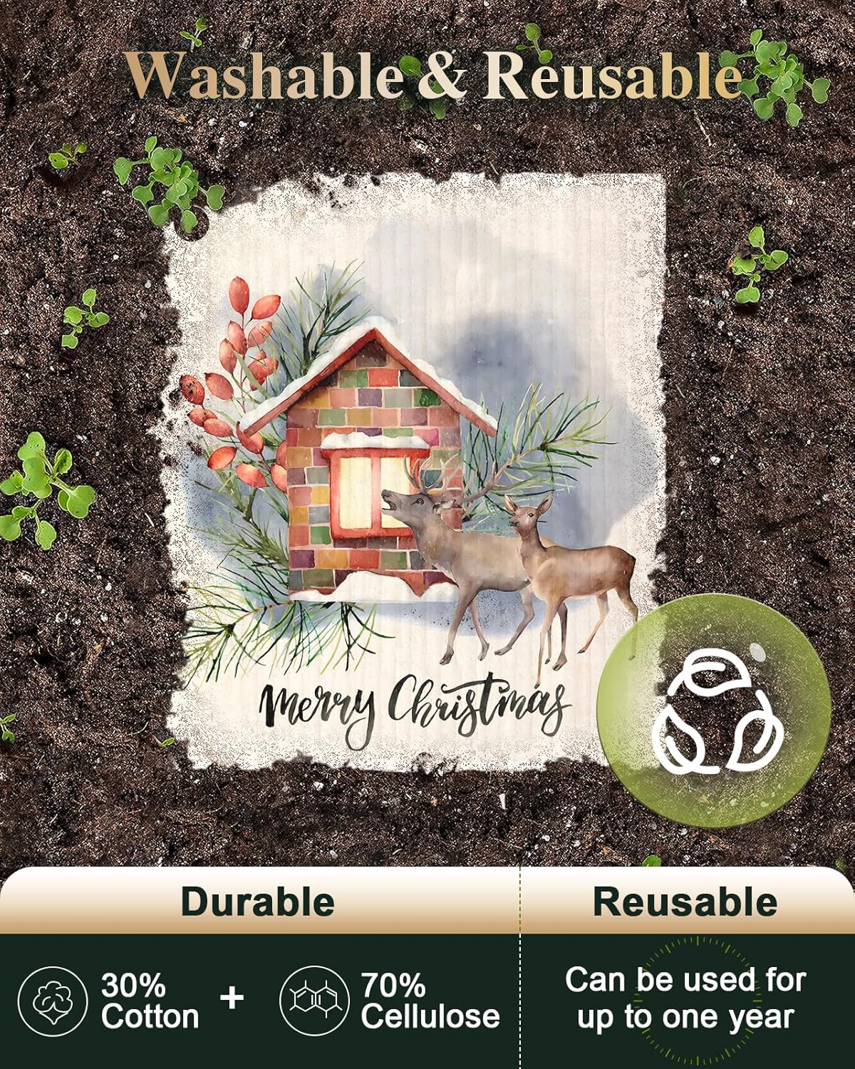 6 Pack Christmas Swedish Dishcloths for Kitchen - Reusable Dish Cloths for Washing Dishes Absorbent Cute Holiday Kitchen Towels Cleaning Sponge, Xmas Theme