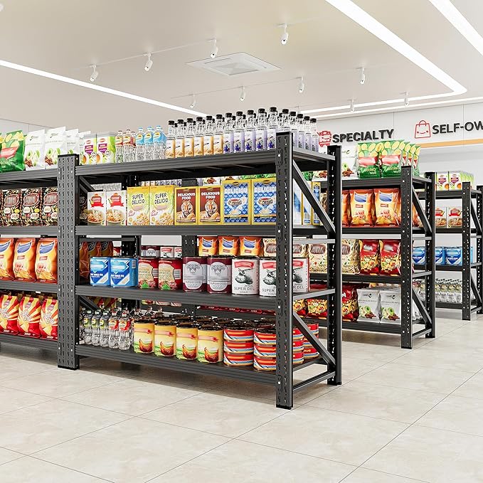 3000LBS Storage Shelves, 48" W Heavy Duty Garage Shelving Unit, Adjustable Industrial Shelving, 4 Tier Metal Shelving for Garage, Supermarket, Warehouse, 48" W x 24" D x 70" H