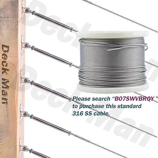 T316-Stainless Steel Adjustable Angle 1/8" Cable Railing Kit/Hardware for Wood Post，Marine Grade (10 Pack)