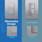 LIDER Minimalist Design Matte Finish Lighted Double Switch with Screwless Wall Plate, Combination Frameless Decorator Switch with Locator Light Ground Terminal Single Pole, 15A 120V, UL Listed, Silver