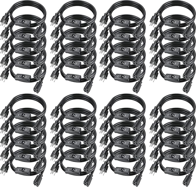 262FT（6.56FT*40） Black Extension Cord with Switch On/Off, 3 Prong Grounded Plug, Insulated & Flame Retardant,125V 375W Indoor Power Cord, UL Listed