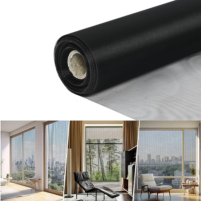 304 Stainless Steel Woven Wire Mesh Metal Window Screen Mesh Roll Security Mesh Roll for Door Screen/Patio Screen/Cabinets Mesh 20 Mesh 0.15mm Wire Dia (Black, 39.4in x 65.6ft)