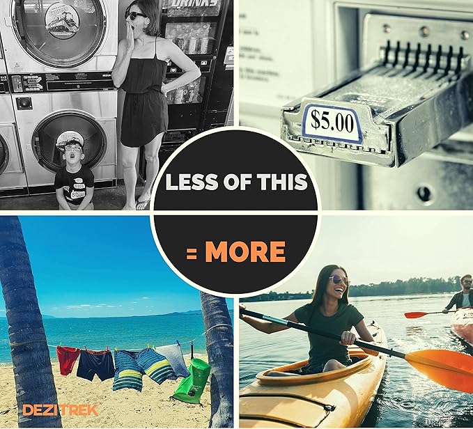 One Hand Wash Bag and Plunger Set - Off Grid Washing Machine Non Electric for Camping Travel | Eco Friendly Portable Manual Clothes