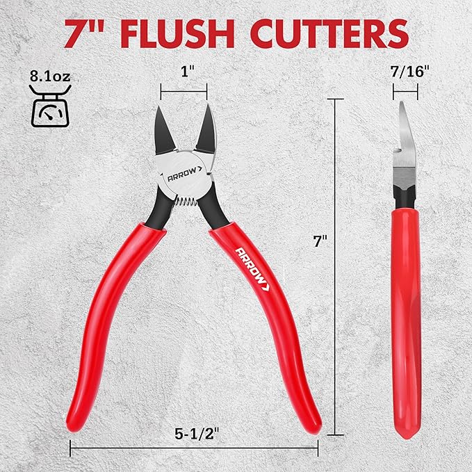 ARROW 7" Precision Wire Cutters - Spring Loaded Side Cutters, Ultra-Sharp Flush Cut Pliers, Diagonal Cutting Pliers with Non-Slip Handle for Jewelry Making, Crafts, Electronics, Zip Ties, DIY Models