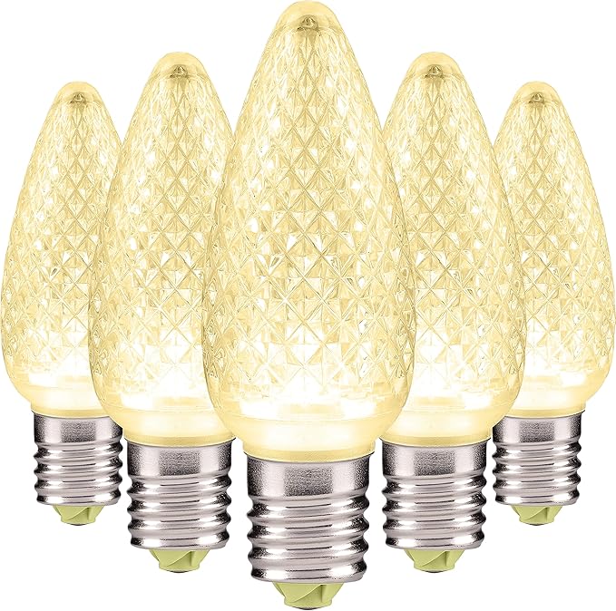 HLO Lighting Set of 25 Warm White C9 Faceted LED Christmas Light Bulbs for Indoor & Outdoor Use | Durable Replacement Bulbs