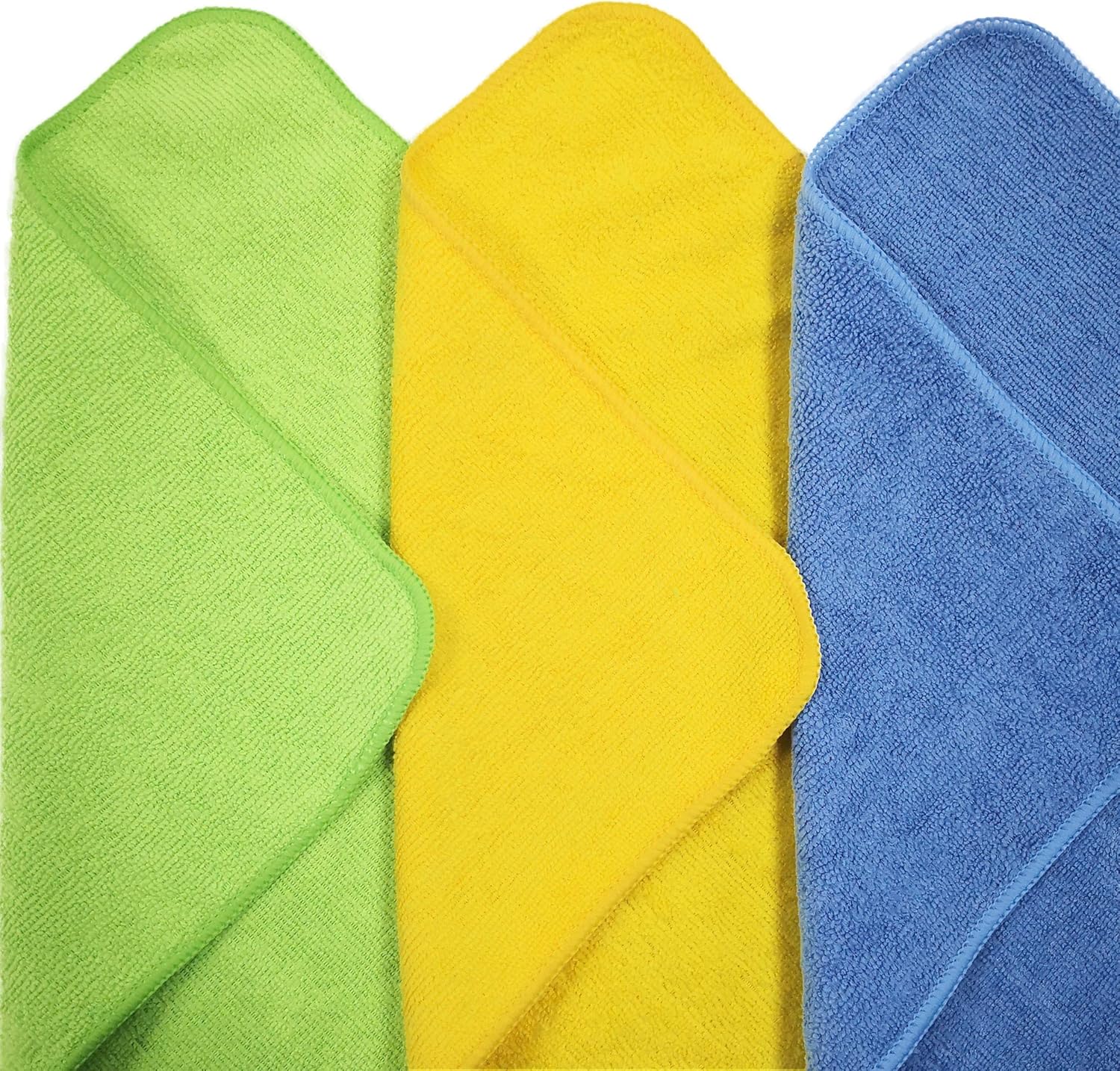 POLYTE Microfiber Cleaning Cloth, 12 x 16 in, Blue, Green, Yellow, 36 Pack