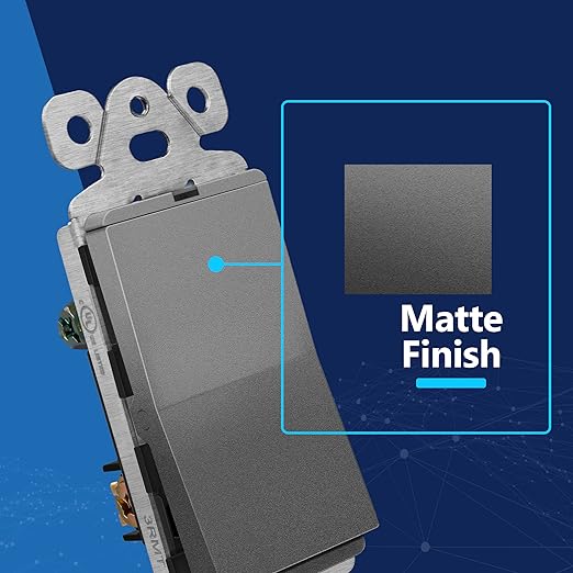 LIDER Minimalist Design Matte Finish Lighted Decorator Switch, Frameless Paddle Switch with Locator Light, Grounding Screw, 3-Way or Single Pole 15A 120V UL Listed LS15-3W-SG5P Space Gray 5 Pack