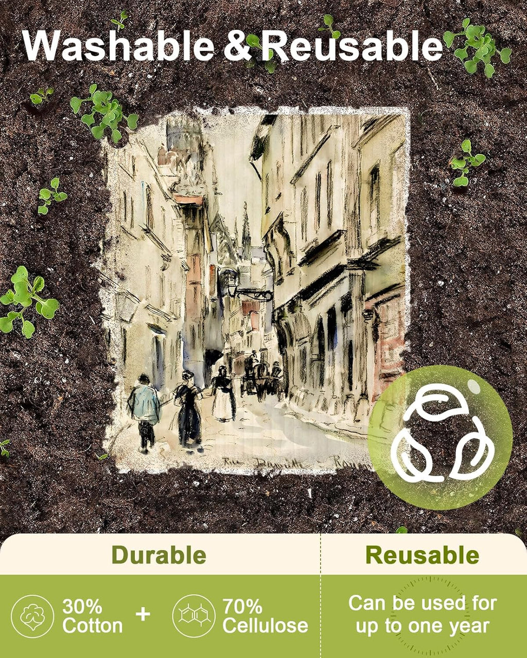 6 Pack Swedish Dishcloths for Kitchen - Reusable Dish Cloths for Washing Dishes Absorbent Cute Funny Kitchen Towels Cleaning Sponge, Green Artist